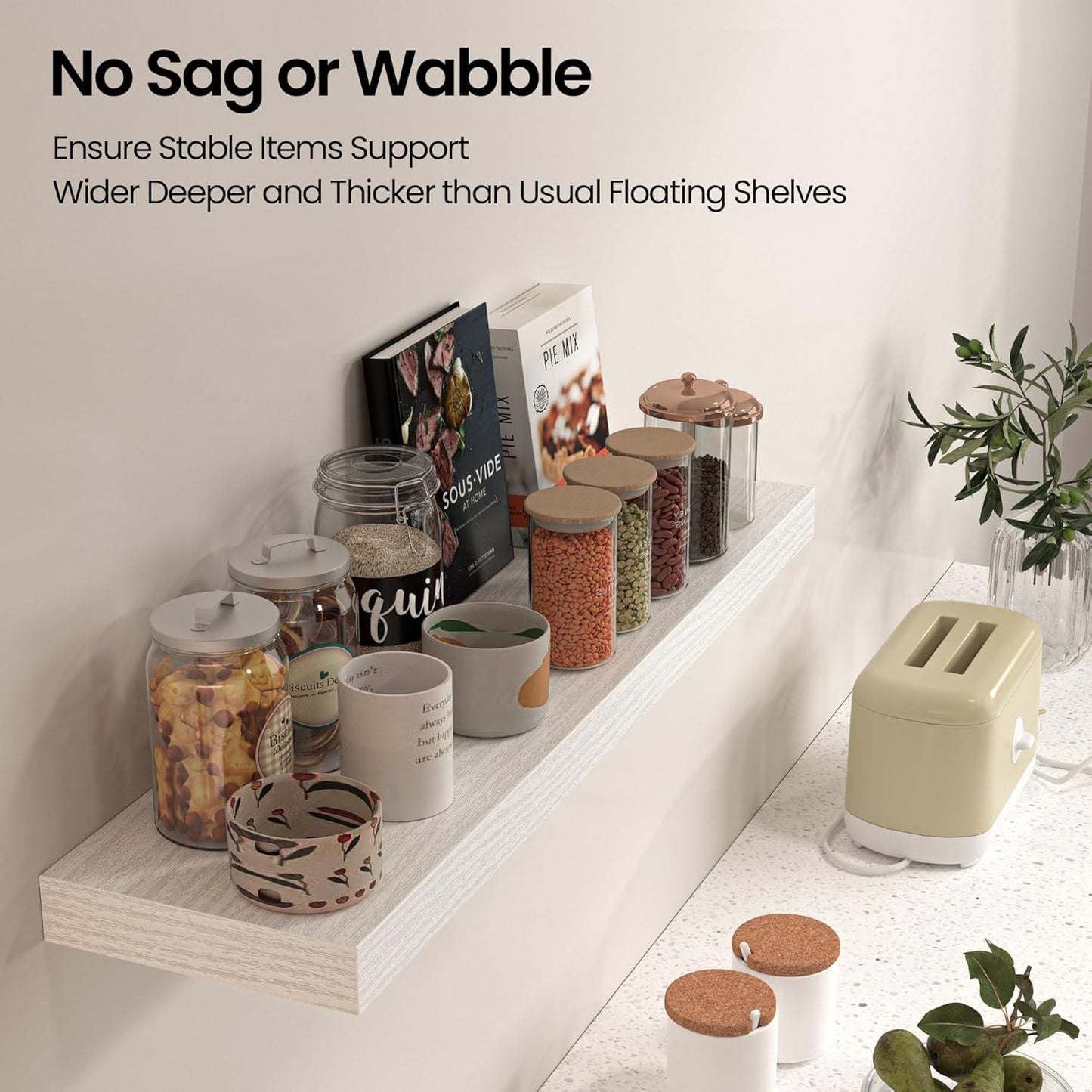 Floating Shelves for Wall, 31.5" W x 6.7" D x 1.5" H, Wooden Wall Mounted Display Shelves with Invisible Brackets for Living Room, Bedroom, Bathroom, Kitchen Decor and Storage, Set of 2, White