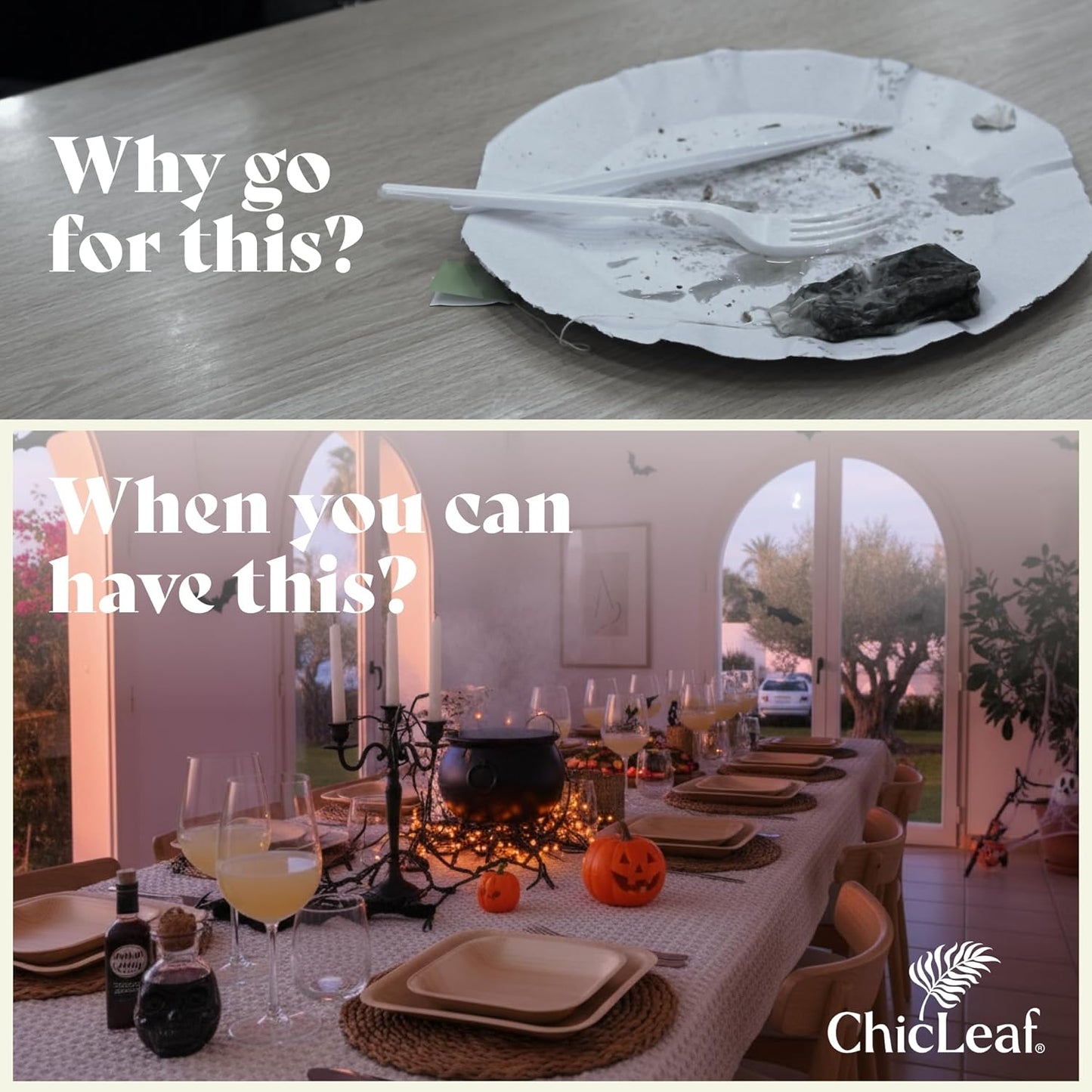 Chic Leaf Palm Leaf Bamboo Plates - 9-Inch Square, Pack of 50 - Eco-Friendly Compostable Platters - Microwave-Safe Disposable Plates - Durable Party Dishware