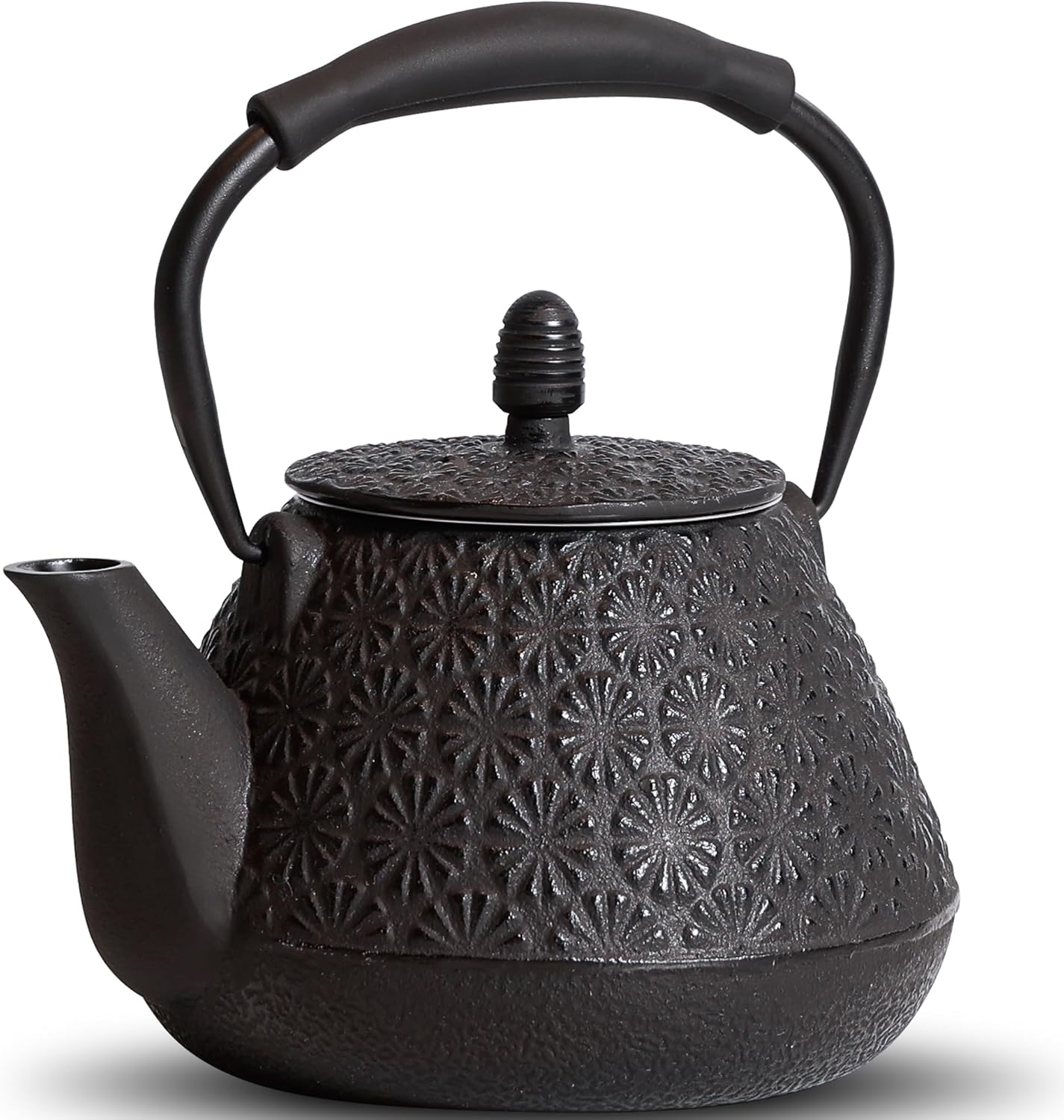 Cast Iron Teapot, 32oz Tea Kettle with Infuser for Stove Top, Sakura Blossom Pattern Japanese Tea Pot for Tea & Coffee Coated with Enameled Interior, Silicone Handle 950ml black