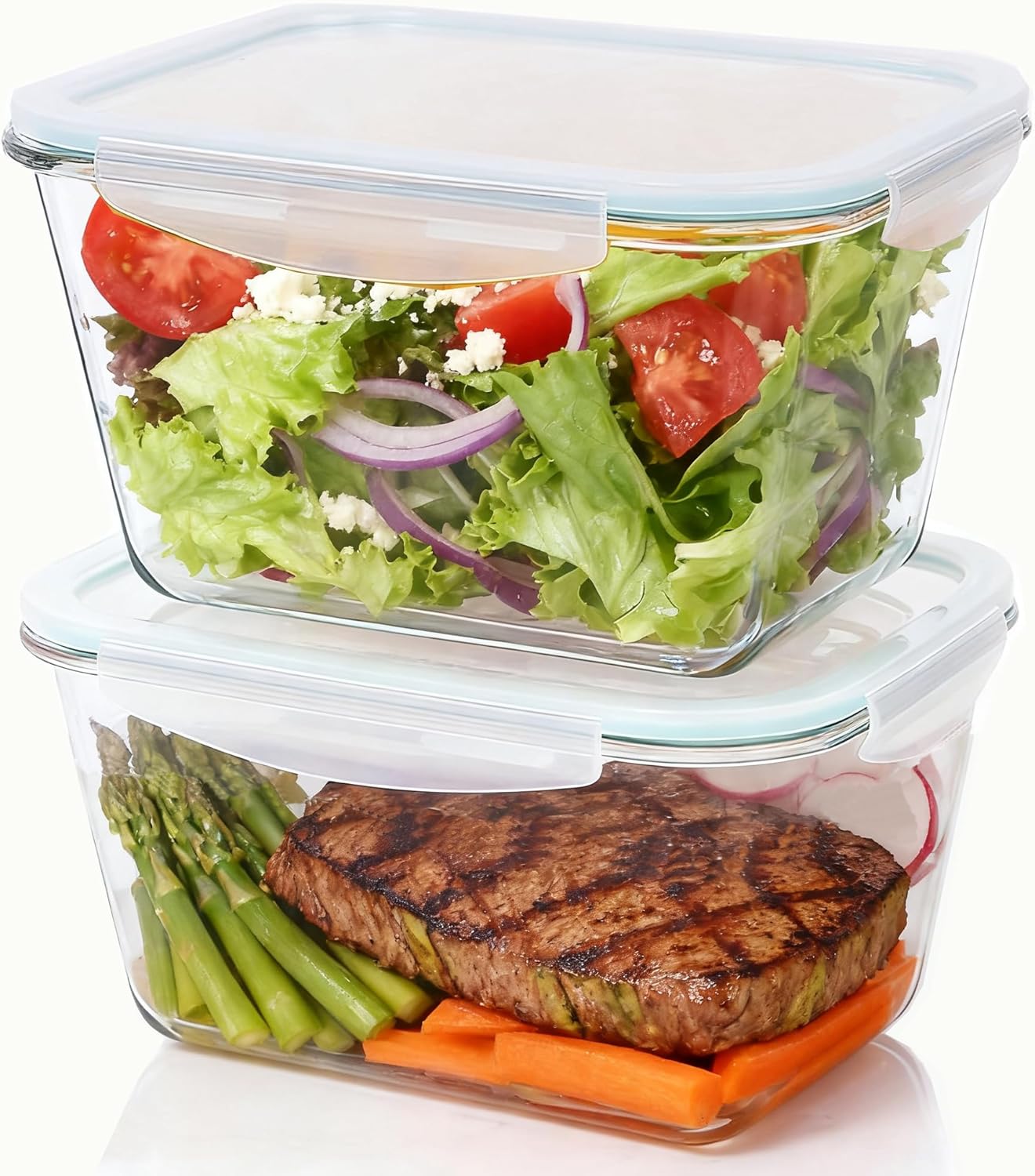 2 Pack Large Glass Storage Containers with Lids 85oz/10.5cup Big Airtight Glass Food Storage Containers for Rotisserie Chicken Watermelon Meal Prep, BPA Free, Freezer Dishwasher Oven Safe