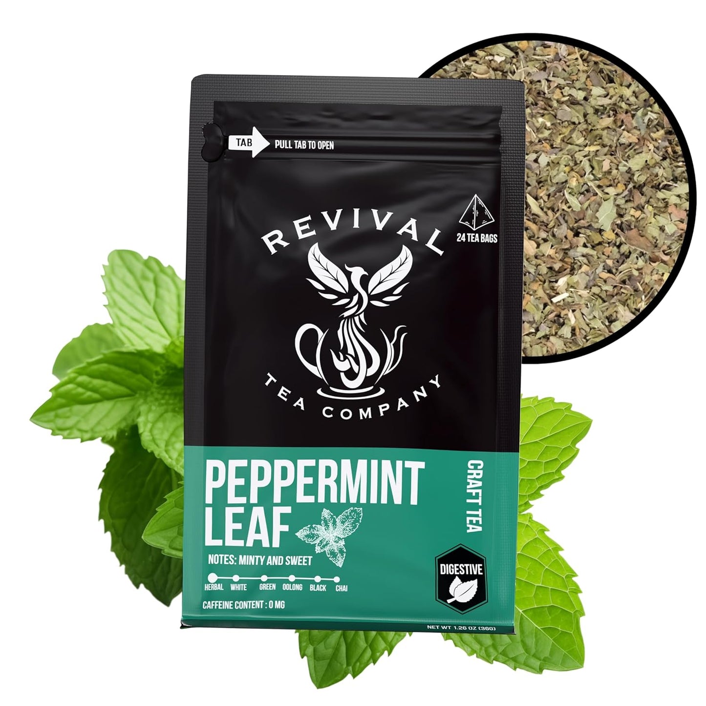 Revival Tea Company Peppermint Tea - Herbal Tea made from 100% Peppermint Leaf - Caffeine Free - Loose Leaf 3 Ounces