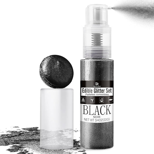 Edible Glitter Spray - 3/4oz Luster Dust Edible Food Grade Glitter Shimmer Dust Powder for Cocktails, Drinks, Cake Decorating - Metallic Food Coloring Powder for Wine, Candy, Cookie, Icing (Black)
