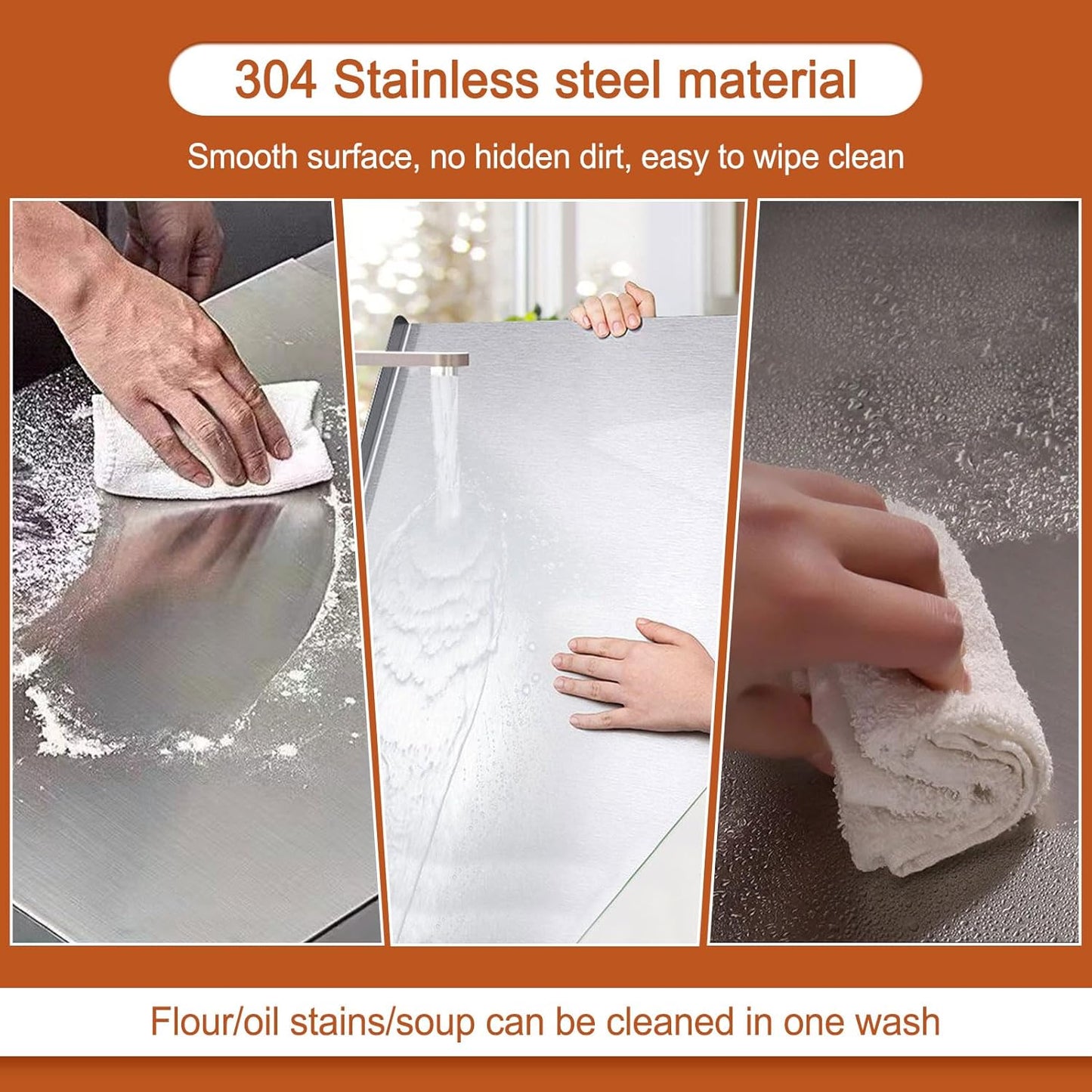 Stainless Steel Cutting Boards for Kitchen,304 Stainless Steel Chopping Boards with Lip and Non-slip silicone pad for Countertop Cutting Meats Fruits, Easy To Clean (15.7 * 27.5 * 0.06inch)