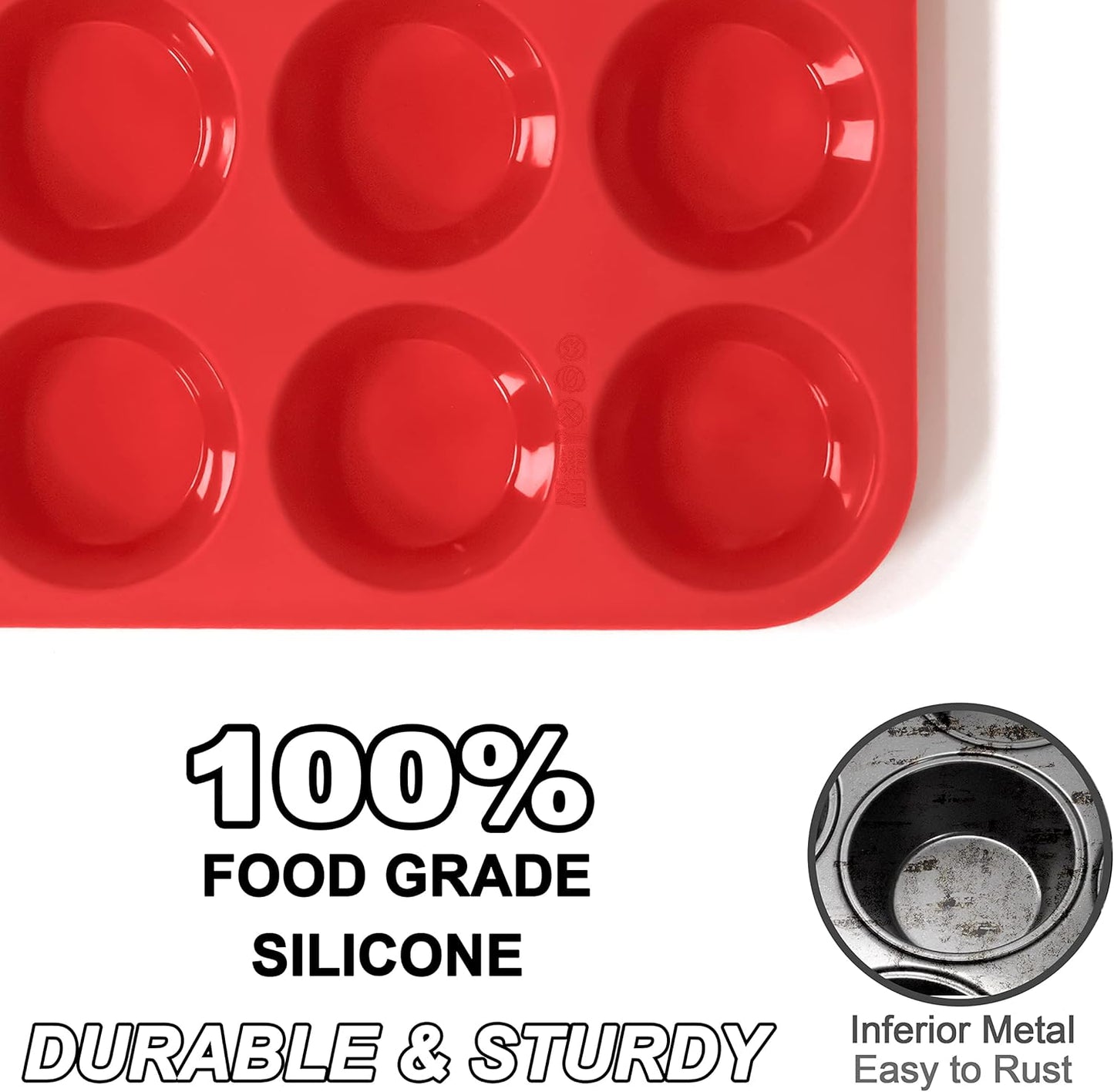 Anaeat Silicone Muffin Pan - 6 Cups Non-Stick Cupcake Molds, Food Grade Silicone Baking Tray for Making Egg Muffin, Cupcake, Quiches, Tart and Desserts, Reusable Muffin Tin Just Pop Out (2 Pack)