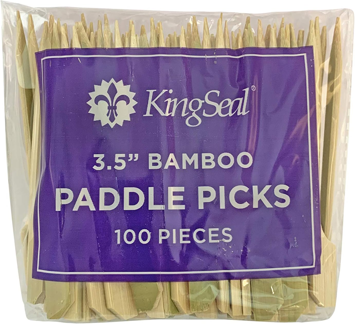 1000 Count | KingSeal Natural Green Bamboo Wood Paddle Picks, Skewers for Appetizers and Cocktails, 3.5 Inches, Bulk Pack - 10 Packs of 100