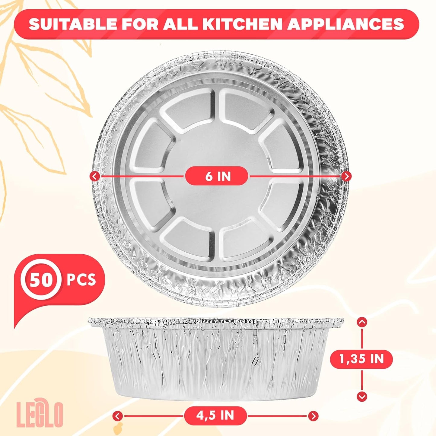 Round Foil Cake Pans – 50 Pack 6-Inch Reusable Aluminum Baking Pans | Stackable, Durable & Grease-Resistant | Great for Tarts, Baking, Cheesecakes, Catering, Meal Prep, Takeout, Freezer & Storage Use