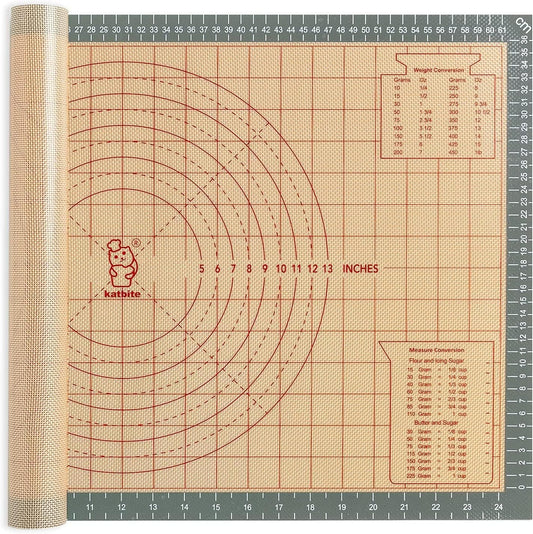 katbite Silicone Pastry Mat Non Stick, Silicone Baking Mat 26" x 16" with Measurement, Non-Slip Dough Rolling Mat for Counter, Oven Liner, Pie Crust, Reusable Fondant Mat Extra Thick