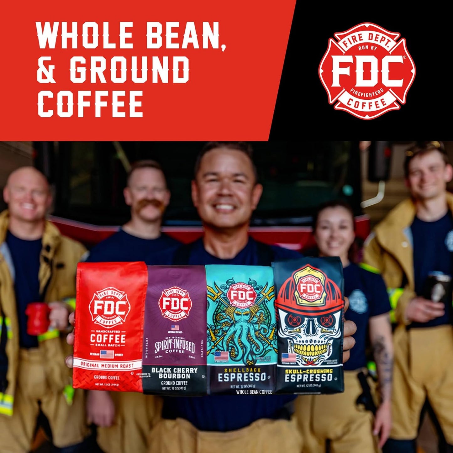Fire Department Coffee - Gives Back to Firefighters - Backdraft Espresso Coffee Beans - Smooth & Rich - Roasted in the USA - Premium Espresso Beans - Veteran Owned - 12 oz