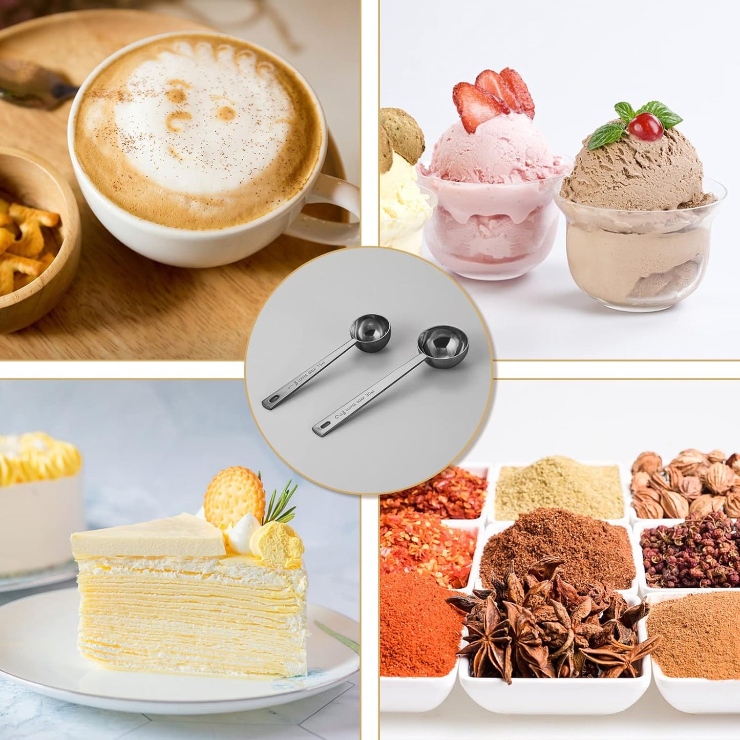 Premium Coffee Scoop Set, Set of 2, Metal Stainless Steel Long Handle Coffee Scoop, Measuring Coffee Spoons Contains 1 Tablespoon (15 ml) and 2 Tablespoons (30 ml) Spoon-Black