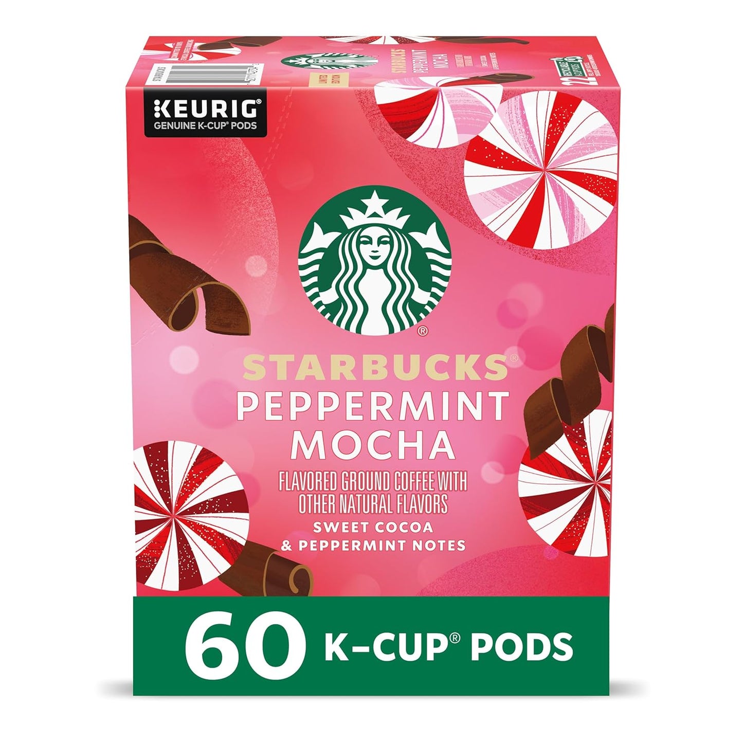 Starbucks K-Cup Coffee Pods, Peppermint Mocha Naturally Flavored Coffee for Keurig Brewers, 100% Arabica, Limited Holiday Edition, 6 Boxes (60 Pods Total)