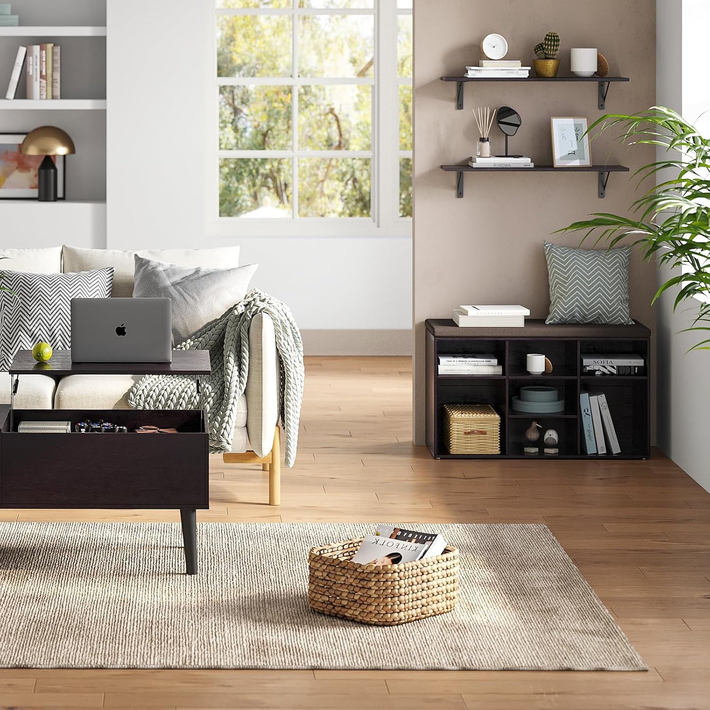 DINZI LVJ Long Wall Shelves, 23.6 Inch Wall Mounted Shelves Set of 2, Easy-to-Install, Storage Ledges with Sturdy Metal Brackets for Living Room, Bathroom, Bedroom, Kitchen, Espresso