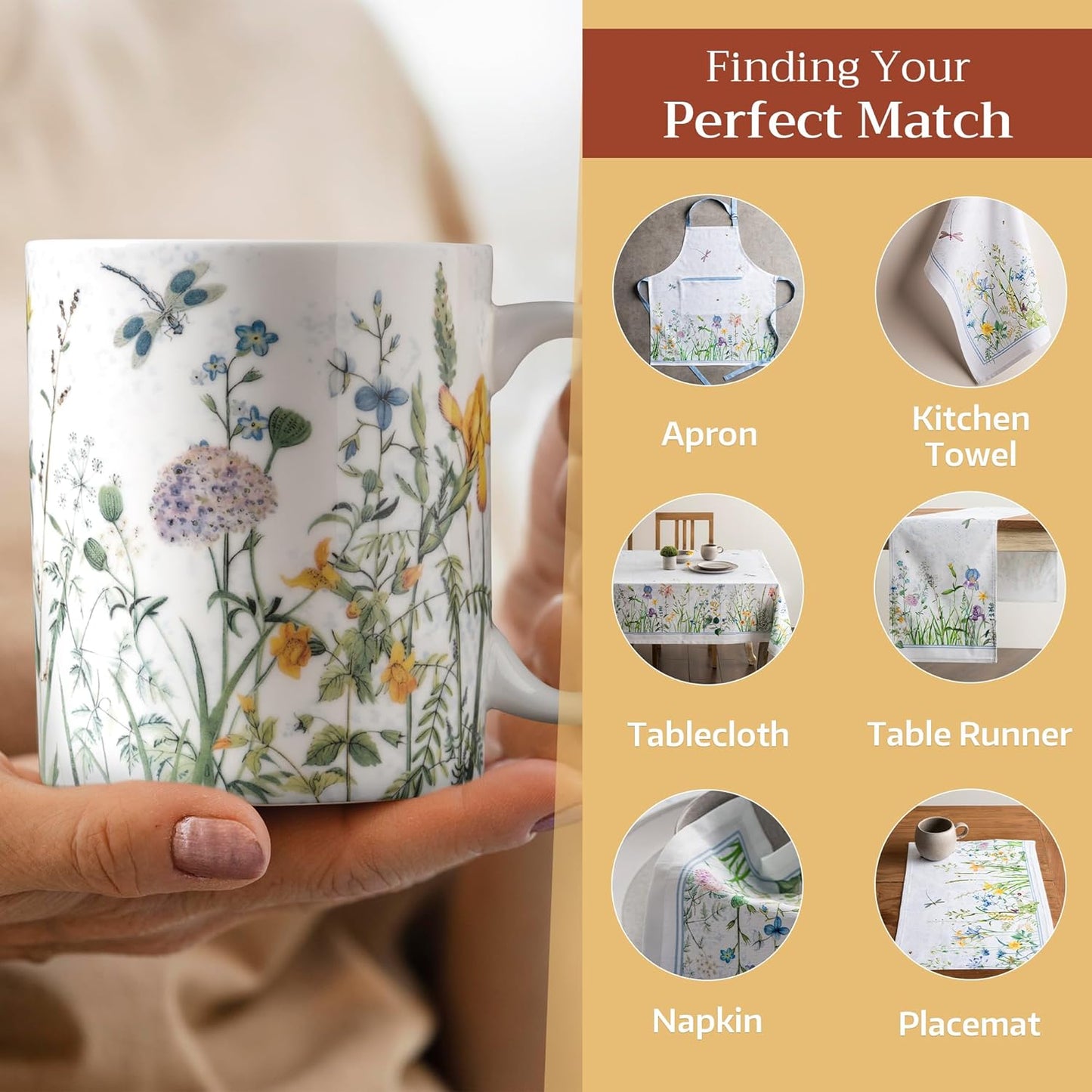 Maison d' Hermine Coffee Mug with Handles Fine Bone China Mugs Pack of Two Tea Cups for Hot Beverages Cappuccino Latte Home Restaurant Office Perfect for Gift (Fleurs De Mai, 12 Ounce)