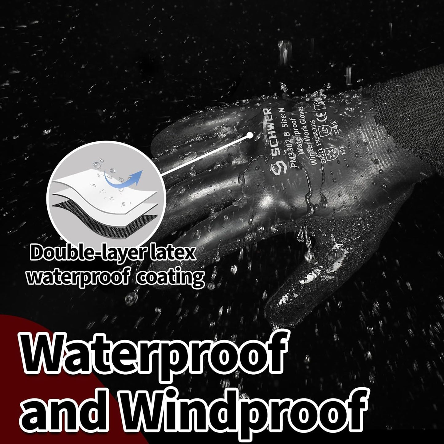 Schwer FreezeGuard Winter Work Gloves, ANSI A2 Cut Resistant Freezer Gloves for Outdoor Cold Weather Keep Hands Warm, Waterproof Gloves for Shoveling Snow, Ice Fishing, L