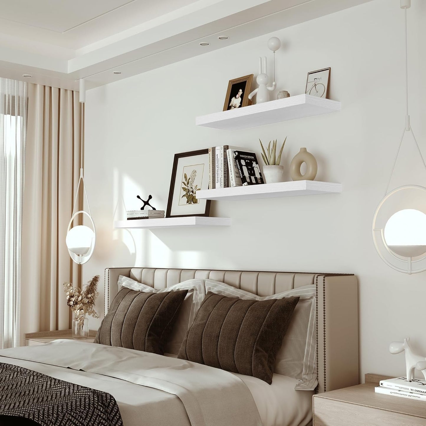 Vivelove Floating Shelves for Wall 24 inchs Long, 9.1” deep x 1.6” Wall Shelf for Bedroom, Bathroom, Living Room, Kitchen, Office Home Decor, Deep Wood Shelves with Invisible Brackets, Set of 2 White