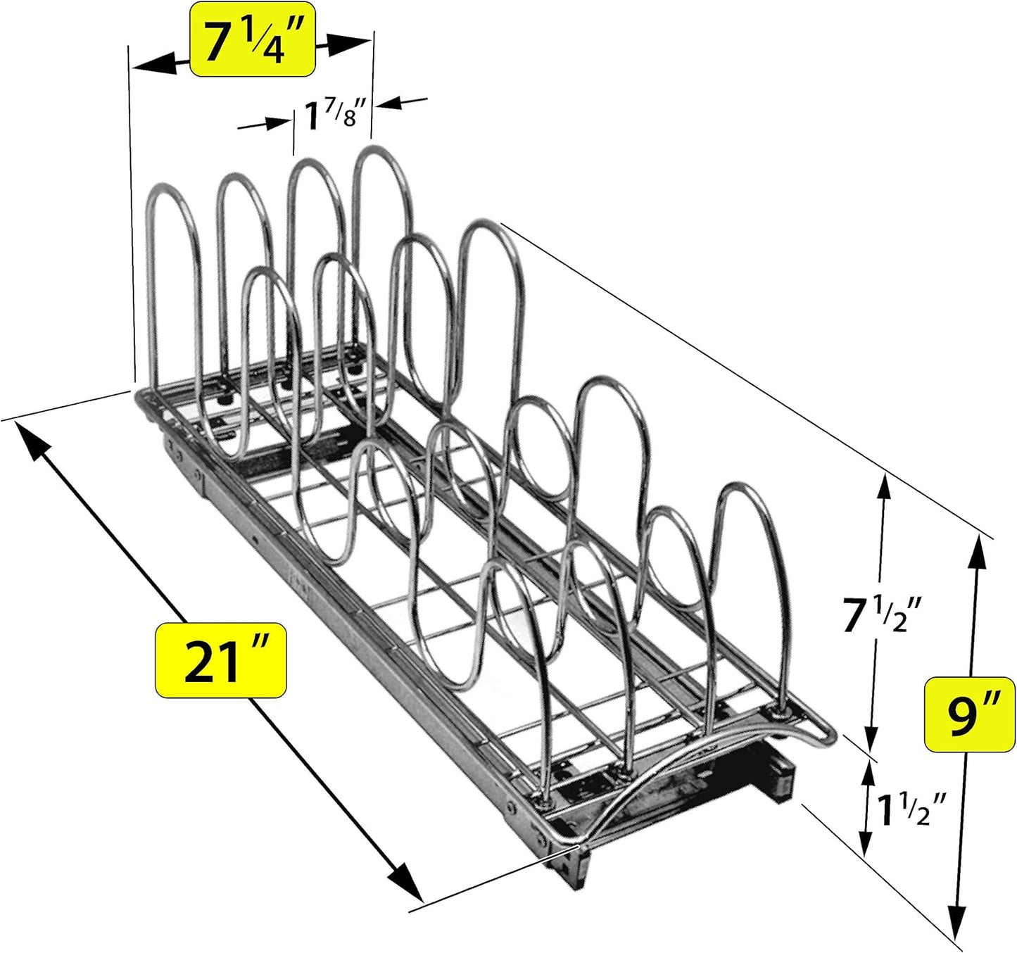 LYNK PROFESSIONAL® Pull Out Pot Lid and Cookie Sheet Organizer Rack for Cabinet - Lifetime Ltd. Warranty - Sliding Kitchen Organizers – Pans, Pots, Lids, and Tray Storage - 7.25 wide x 21 inch, Chrome