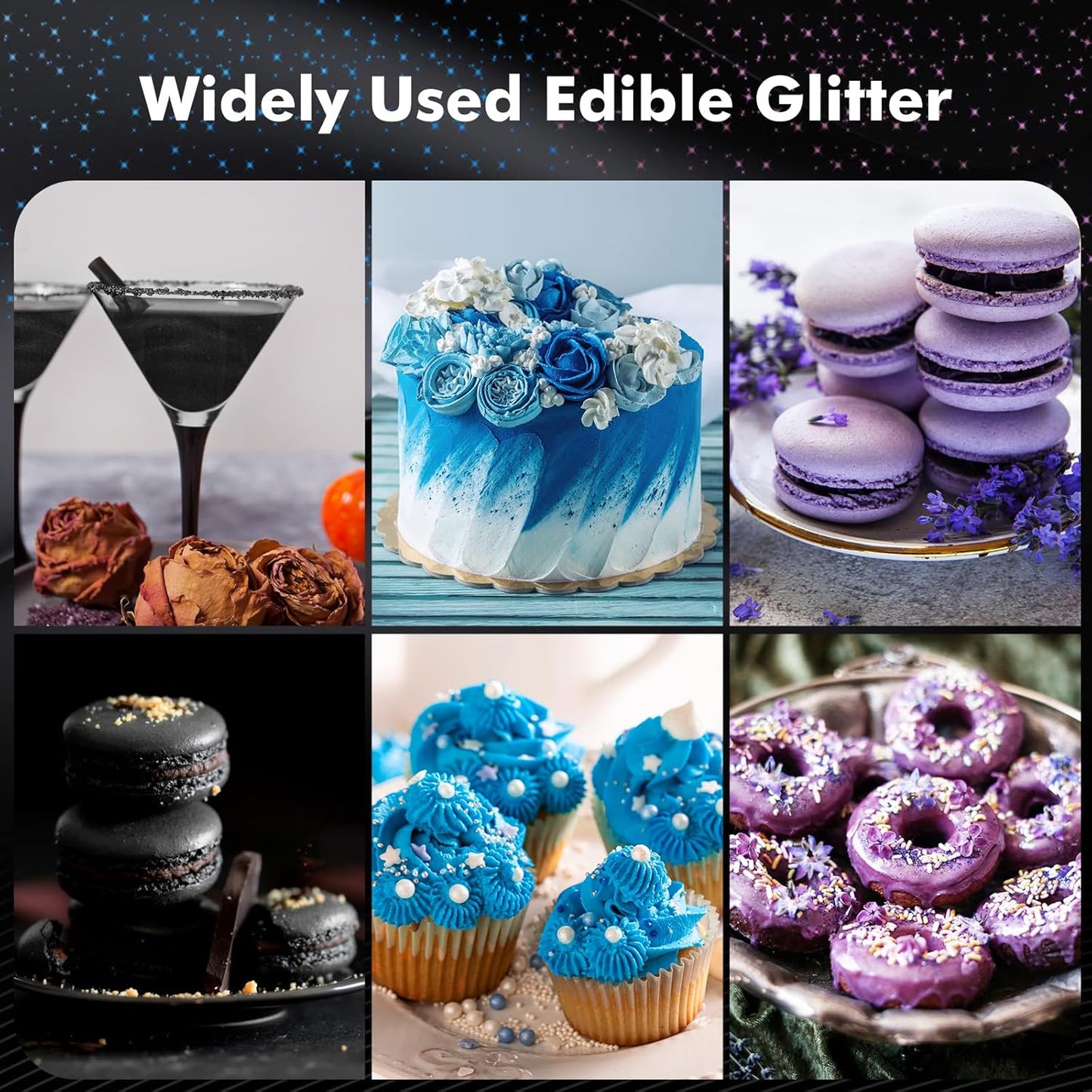 Edible Glitter for Drinks, 3 Colors Luster Dust Edible Set, 5g Food Grade Drink Glitter for Cakes Cookies Drinks Chocolate Decoration
