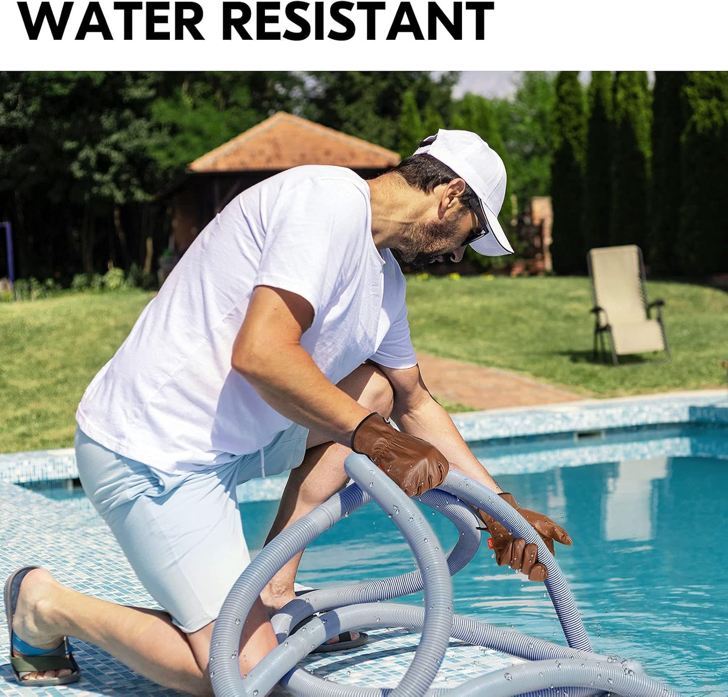 Vgo... 1-Pair Unlined Safety Cow Grain Leather Work Gloves Men, Rigger Gloves, Builder Gloves, Water Resistant, Palm Patched (Size S, Brown, CA9597WP)