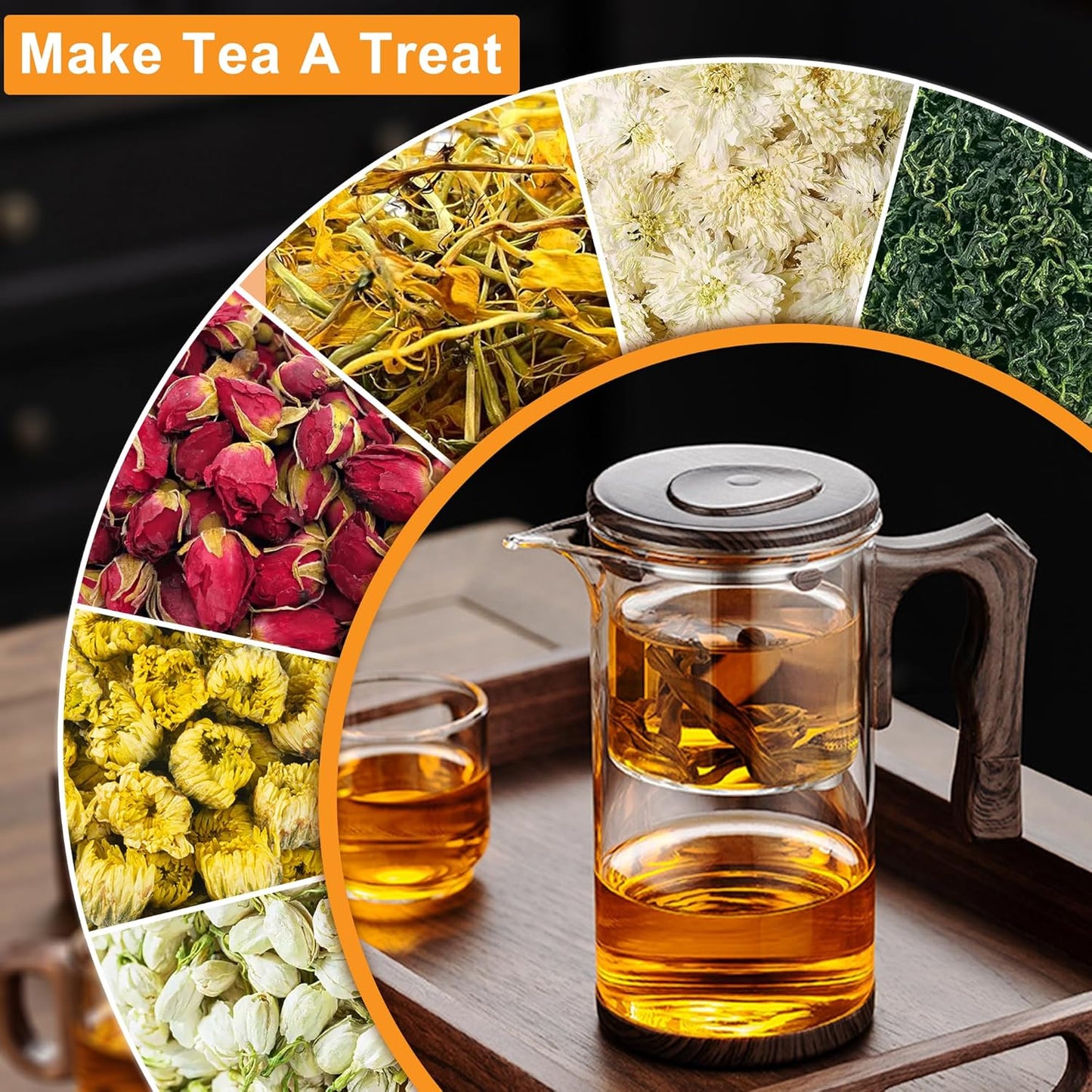 Enchanti Tea Pot - 750ml/25.4oz Magic Witchcraft Enchanted Glass Teapot with Strainer Loose Leaf Tea Innovative Water Separation Magnetic Teapot,Borosilicate Glass Tea Infuser Elegant Gift Packaging