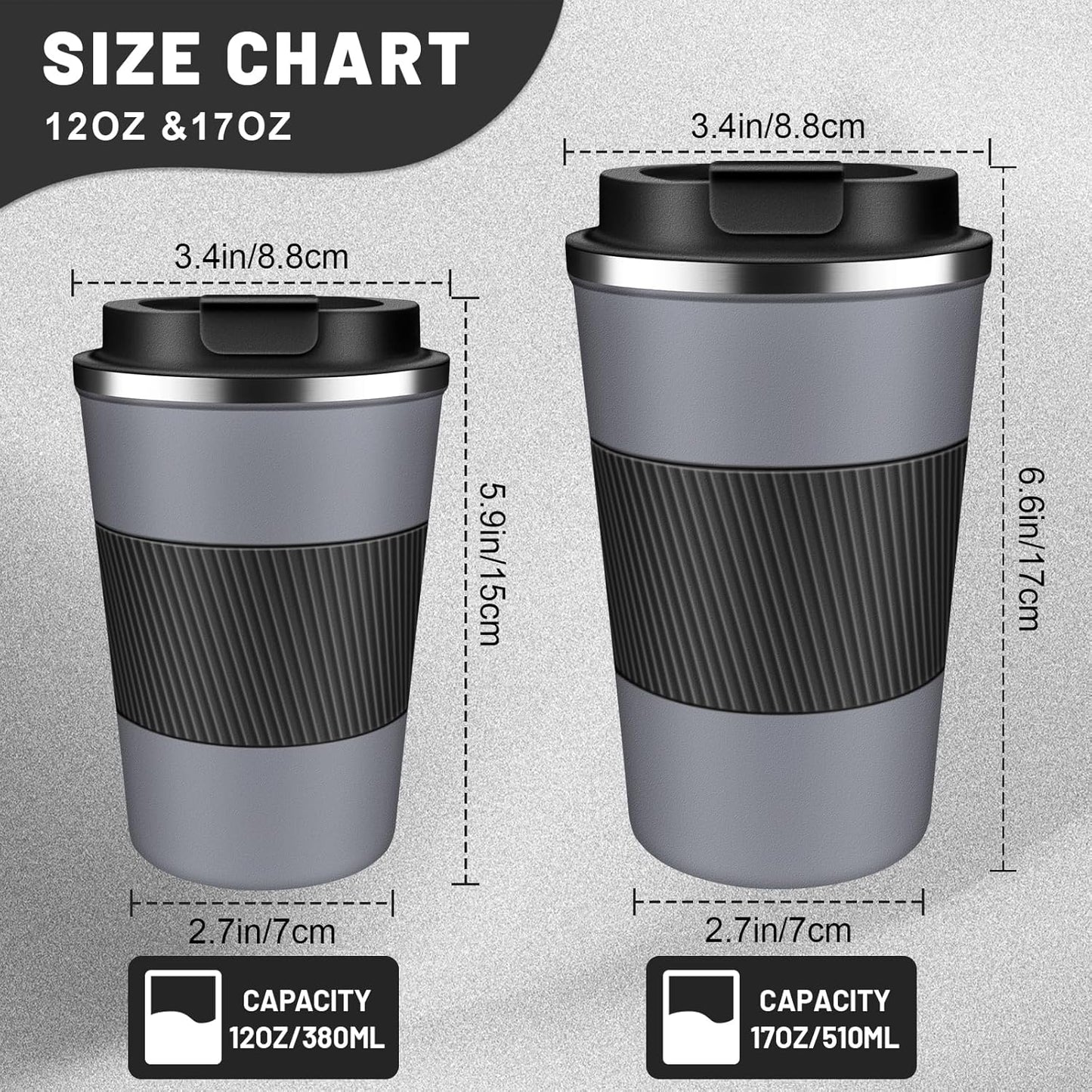Insulated Coffee Tumblers with Flip Lid 12oz / 17oz, Stainless Steel Travel Coffee Mug Leak Proof, Vacuum Insulated Coffee Mug Reusable Cup, Keeps Cold and Hot for Coffee Tea