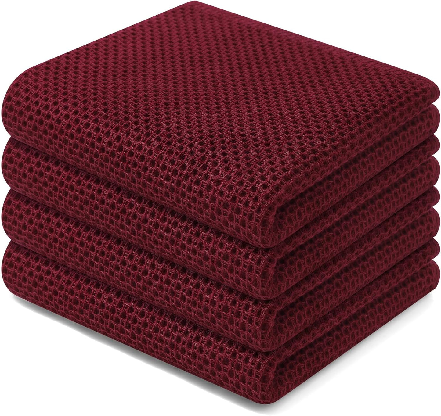 Homaxy 100% Cotton Waffle Weave Kitchen Dish Towels, Ultra Soft Absorbent Quick Drying Cleaning Towel, 13 x 28 Inches, 4-Pack, Burgundy