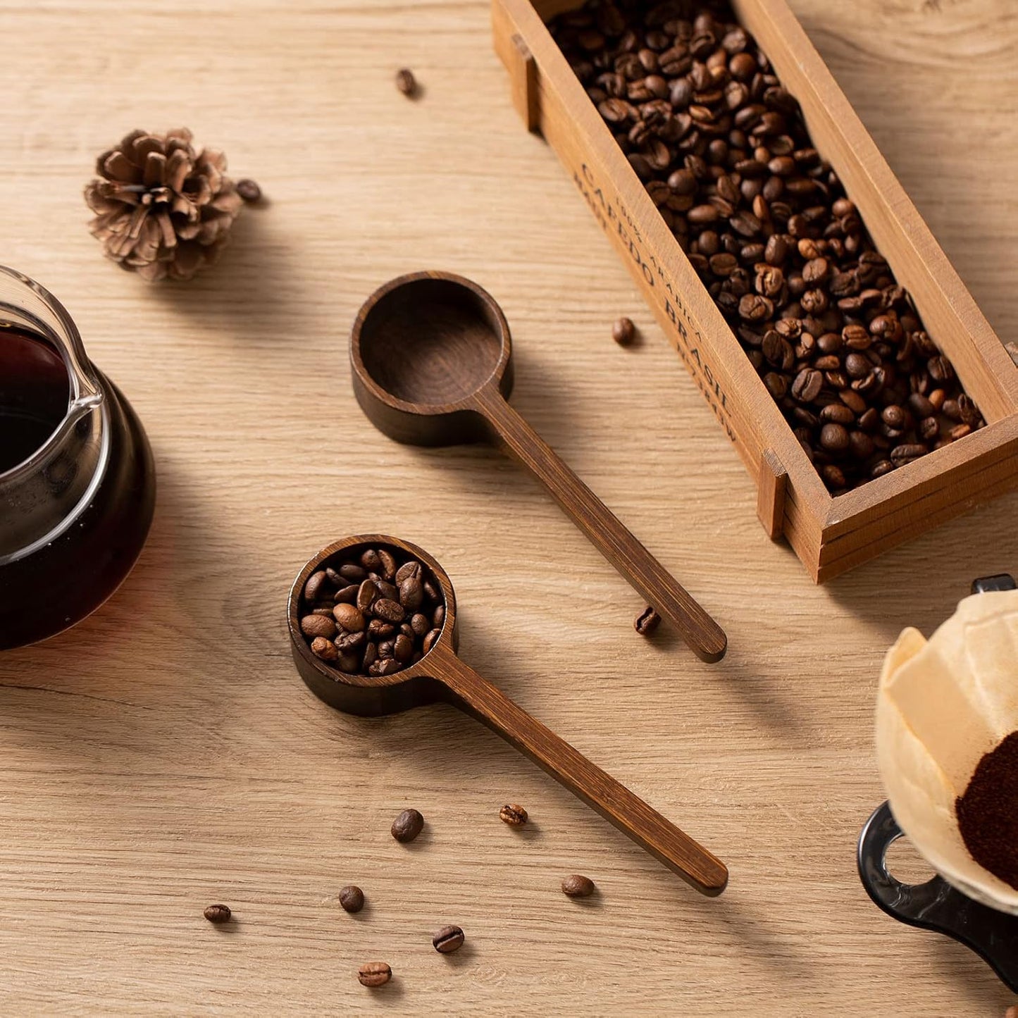 Bamboo Wooden Coffee Scoop Long Handle Measuring Scoop for Jars