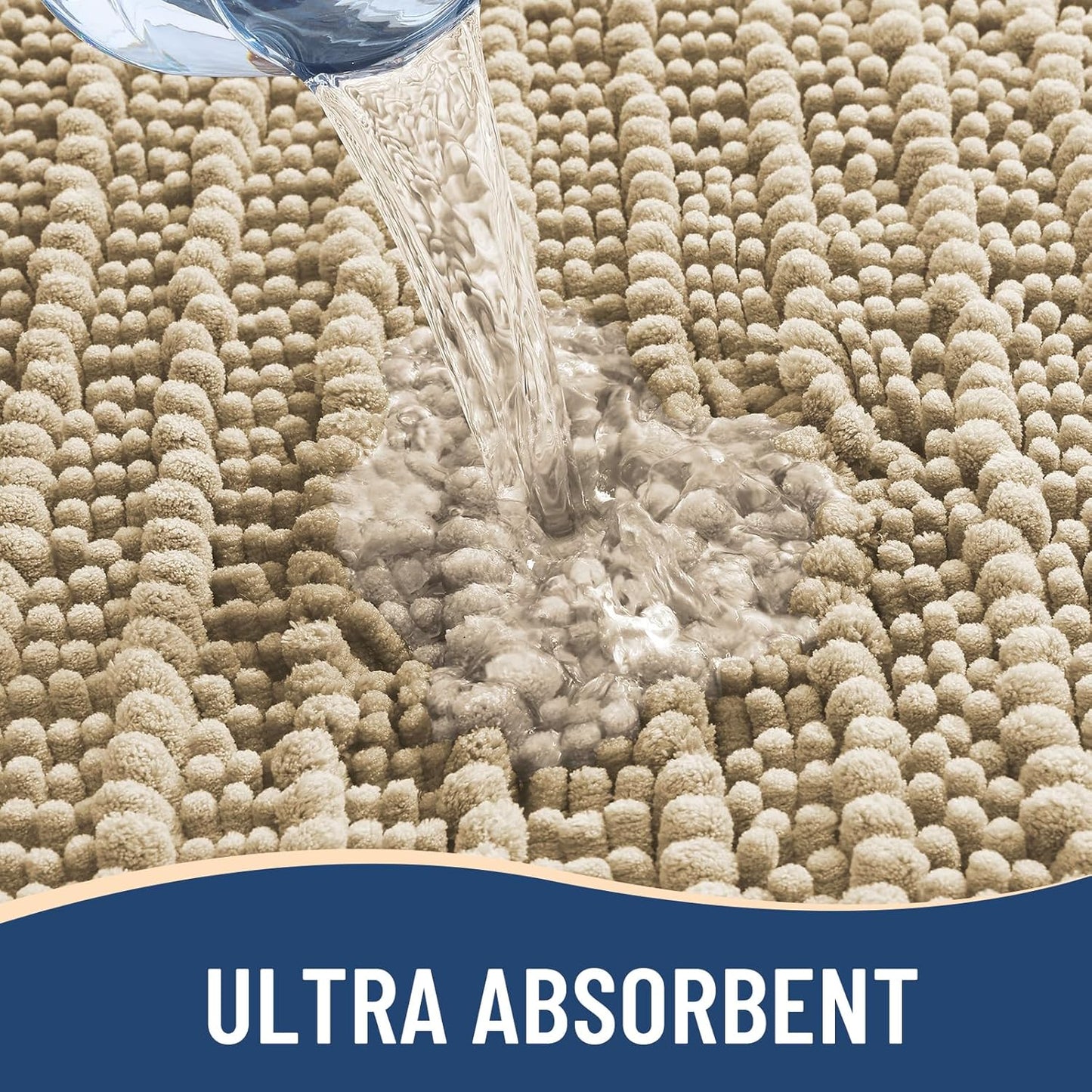 Arotive Luxury Chenille Bathroom Rug Mat, Extra Soft Thick Absorbent Shaggy Bath Rugs, Non-Slip Machine Wash Dry, Plush Bath Mats for Bathroom, Shower and Tub, 70x46, Beige