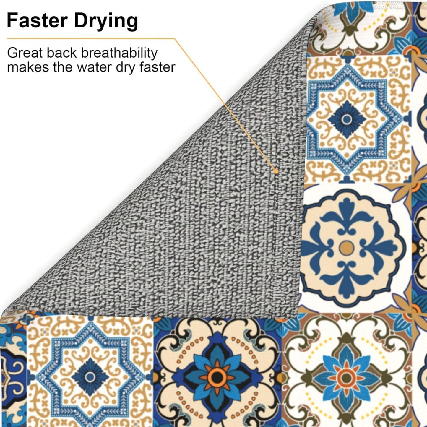 Colorful Moroccan Dish Drying Mat, Highly Absorbent Microfiber Kitchen Counter Pad Reusable Washable, 16*18"