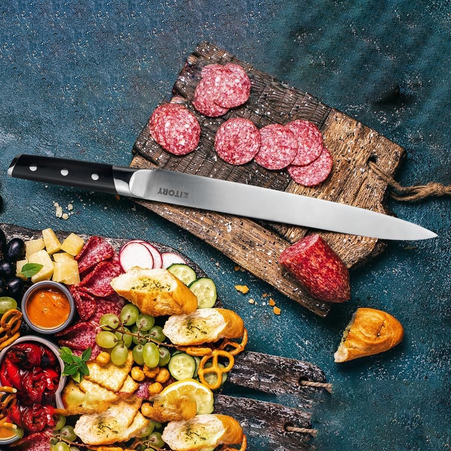 Kitory Slicing Carving Knife -Meat Cutting and BBQ Knife - 12" Brisket Knife for Turkey -Forged German High Carbon Steel- Ergonomic PakkaWood Mirror Finish Handle Design, 2025 Grilling Gifts for Men