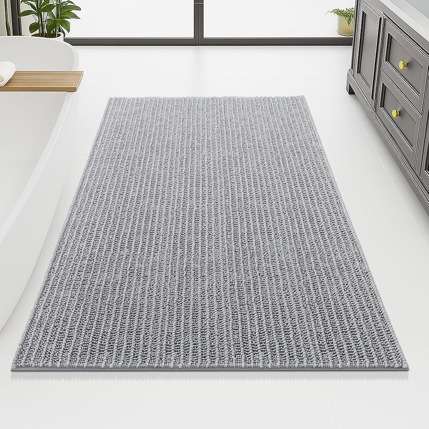 Arotive Luxury Chenille Bathroom Rug Mat, Extra Soft Thick Absorbent Shaggy Bath Rugs, Non-Slip Machine Wash Dry, Plush Bath Mats for Bathroom, Shower and Tub, 70x46, Light Grey
