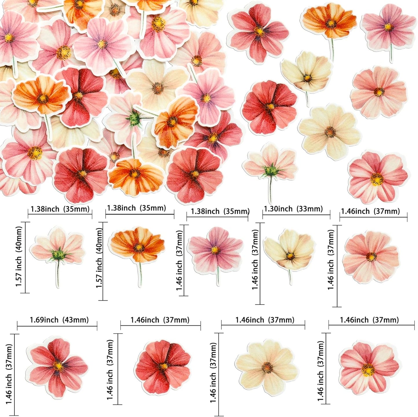 Ephlyn 50Pcs Edible Flower Cupcake Toppers Wafer Paper Spring Bridal Engagement Baby Shower Birthday Party Cupcake Picks Anniversary Party Decorations Supplies Rose Red