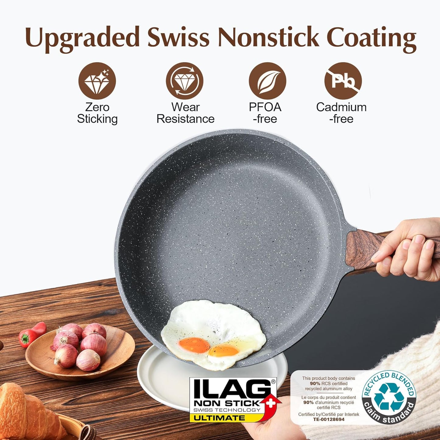 SENSARTE 12.5 Inch Nonstick Frying Pan Skillet, Swiss Granite Coating Omelette Pan, Healthy Stone Cookware, PFOA Free
