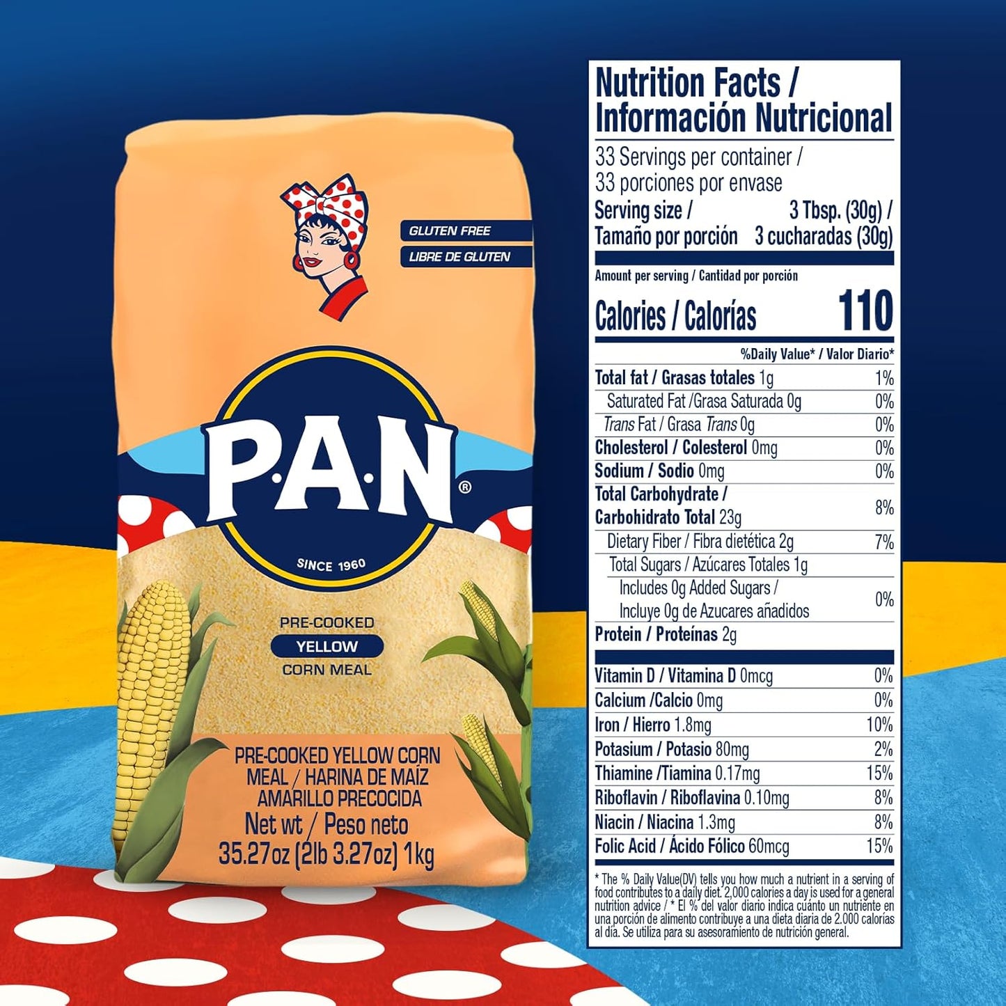 P.A.N. Yellow Corn Meal – Pre-cooked Gluten Free and Kosher Flour for Arepas (2.2 lb/Pack of 1)
