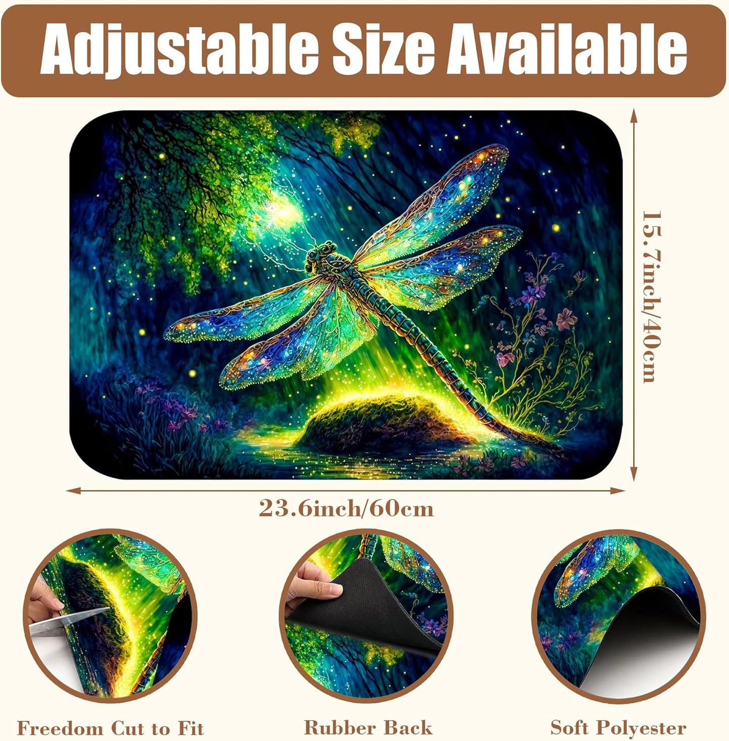 Magic Dragonfly Forest Coffee Mat - Absorbent Dish Drying Mat for Kitchen Counter, Hide Stain, Rubber Backed Bar Accessories, Fits Under Maker, Pot, Espresso Machine, 15.7 x 23.6 Inch