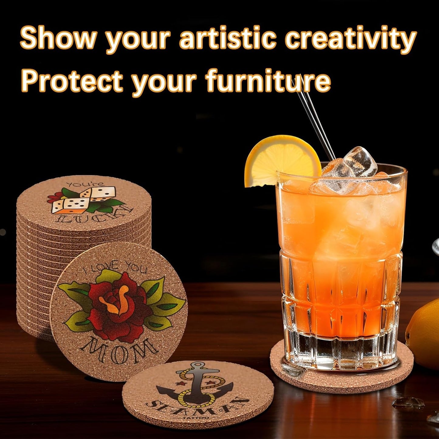 50 PCS Cork Coasters for Drinks, Bulk Blank Coasters DIY Crafts, Non-Slip, Heat-Resistant, Absorbent and Reusable Coffee Coaster for Home Tabletop Decoration