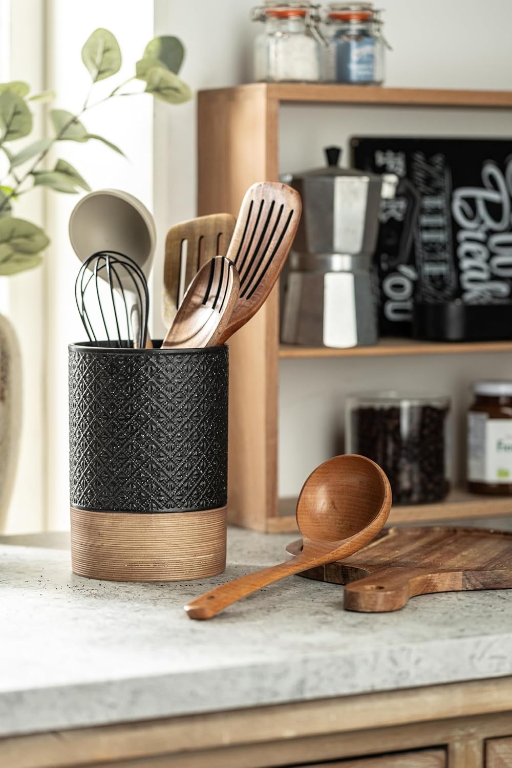 Large Jar with Lid, Ceramic Coffee Container with Airtight Lids, Food Storage Containers, Kitchen Canisters for Countertop Coffee Bar Accessories Weeding Gift - Black & 64 fl.oz