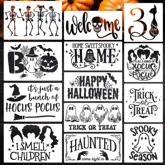Halloween Stencils for Door Mats Skeleton Boo Stencil Reusable Halloween Stencils for Painting on Wood Sign Door Mats Fabrics DIY Crafts Decor