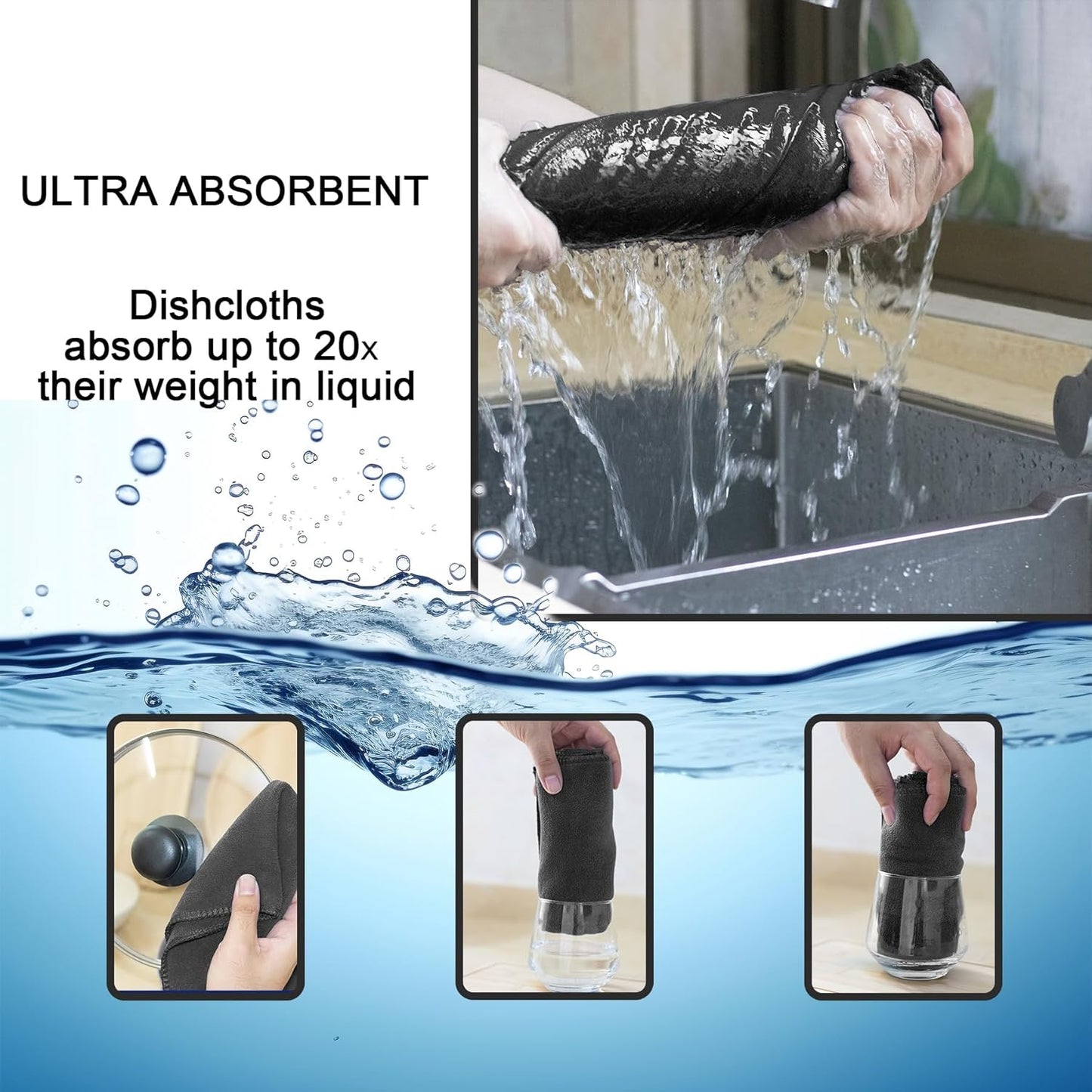 kimteny 13x28 Inches Kitchen Cloth Dish Towels, 400 GSM Premium Dishcloths, Super Absorbent Coral Velvet Microfiber Cleaning Cloths, Fast Drying Rags for Washing Dishes (12 Pack, Dark Grey)