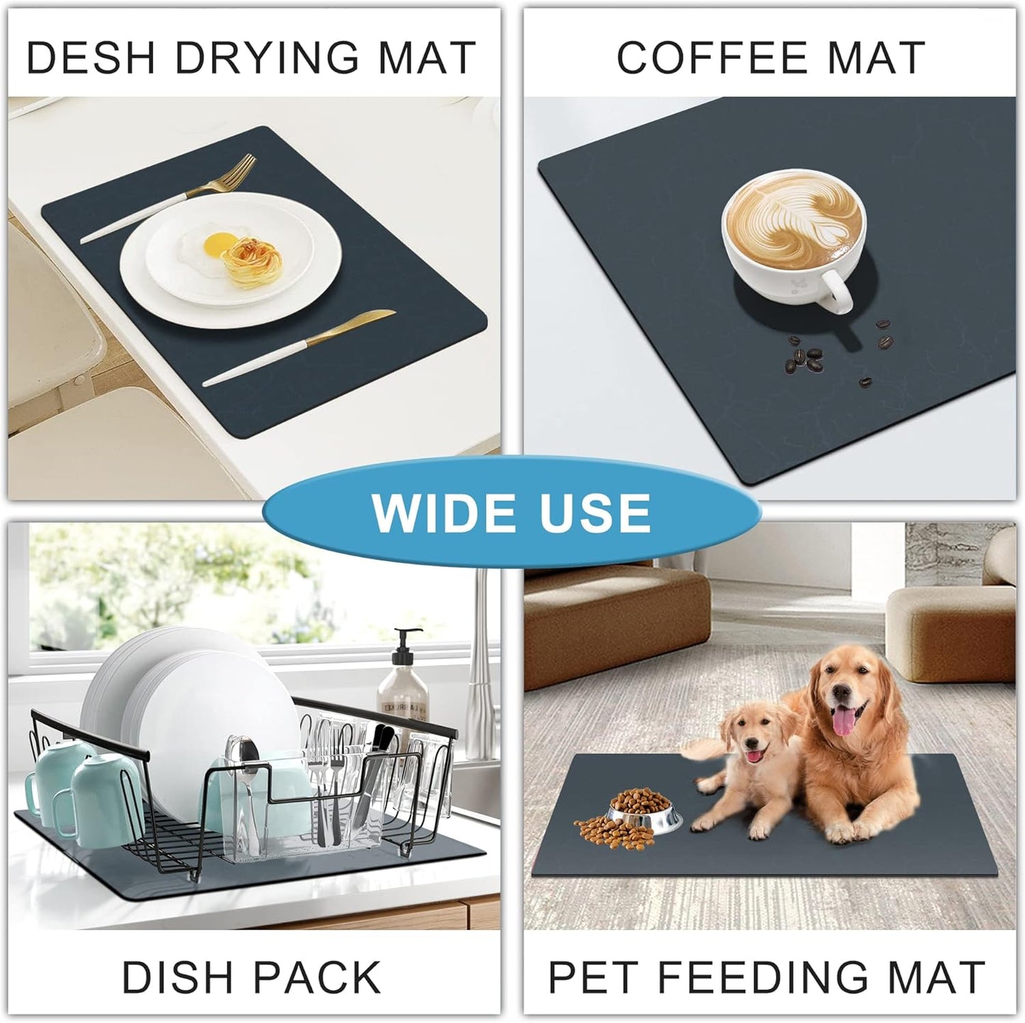 Coffee Maker Mat for Countertops, Coffee Bar Accessories Fit Under Coffee Machine Mat, 19"x12" Rubber Backed Coffee Pots, Table Mat under Appliance, Dish Drying Mat, Marble Navy for Kitchen Counter
