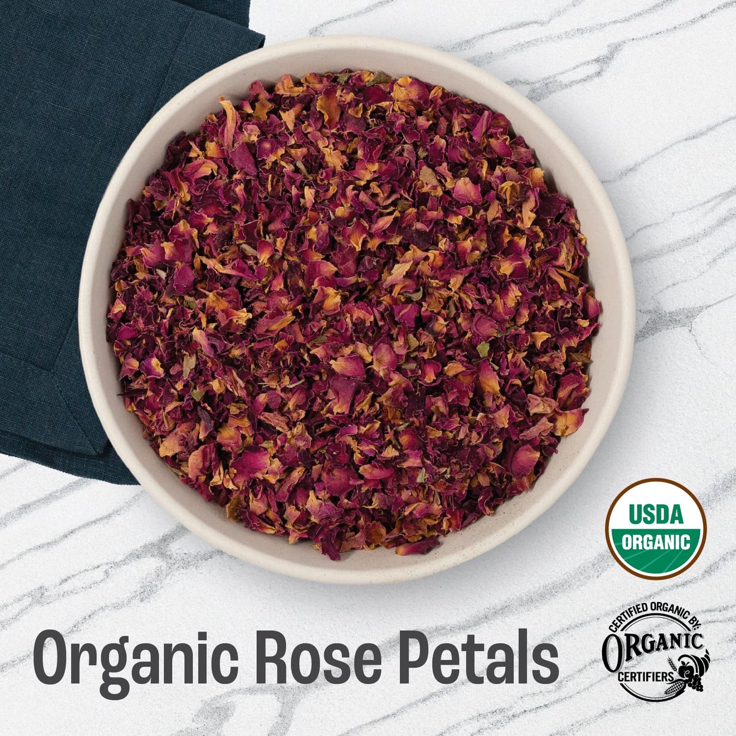 J MAC BOTANICALS Organic Rose Petals, (16 oz - Bulk 1 Pound) Certified USDA Organic, edible, culinary grade dry rose petals, rose petals for herbal tea, cooking and crafts
