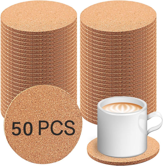 50 PCS Cork Coasters for Drinks, Bulk Blank Coasters DIY Crafts, Non-Slip, Heat-Resistant, Absorbent and Reusable Coffee Coaster for Home Tabletop Decoration