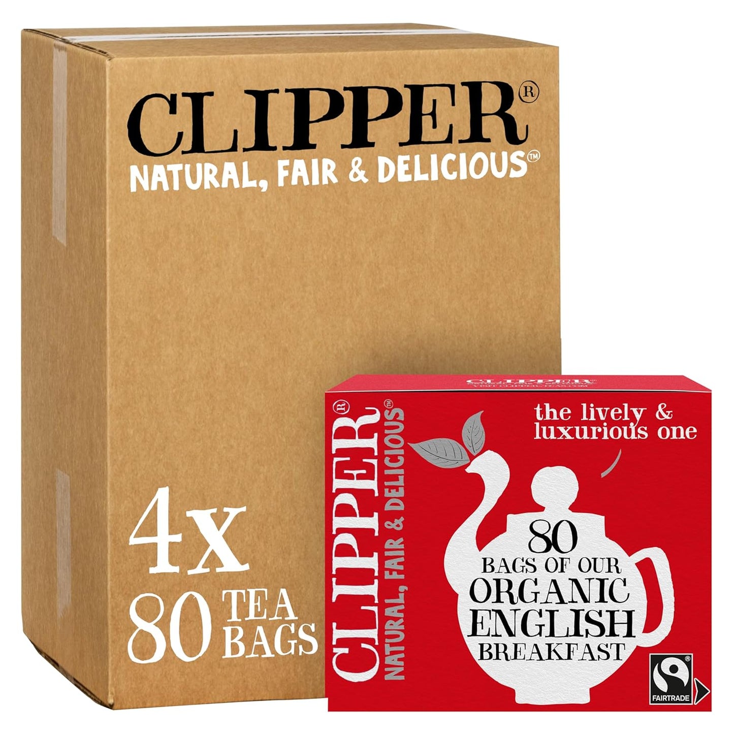 Clipper Tea, English Breakfast Assam Blend, Fairtrade, Organic, Plant-Based, Caffeinated British Tea, 4 Pack, 320 Unbleached Tea Bags