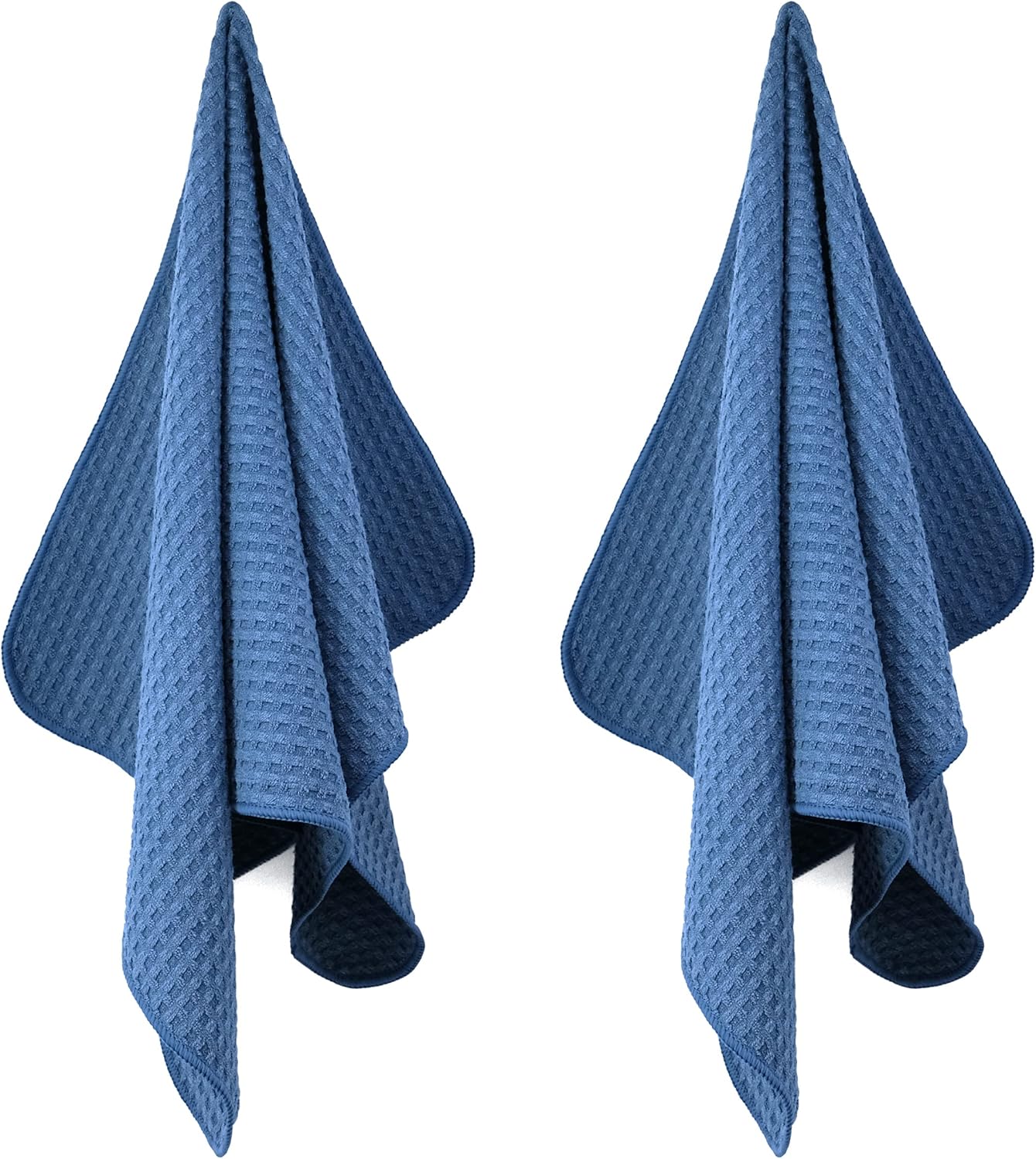 POLYTE Ultra Premium Microfiber Kitchen Dish Hand Towel Waffle Weave, 8 Pack (16x28 in, Blue)
