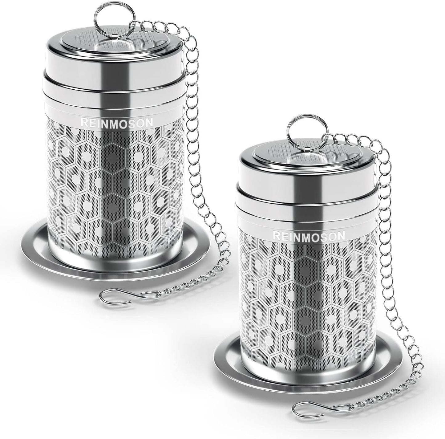 2 Pack Reinmoson Large Tea Infuser for Loose Tea & Spice Infuser for Cooking, Extra Fine Mesh Large Tea Strainers, 304 Stainless Steel Loose Leaf Tea Steeper for Black Tea, Rooibos, etc