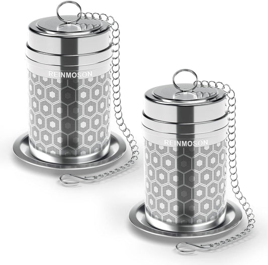 2 Pack Reinmoson Large Tea Infuser for Loose Tea & Spice Infuser for Cooking, Extra Fine Mesh Large Tea Strainers, 304 Stainless Steel Loose Leaf Tea Steeper for Black Tea, Rooibos, etc