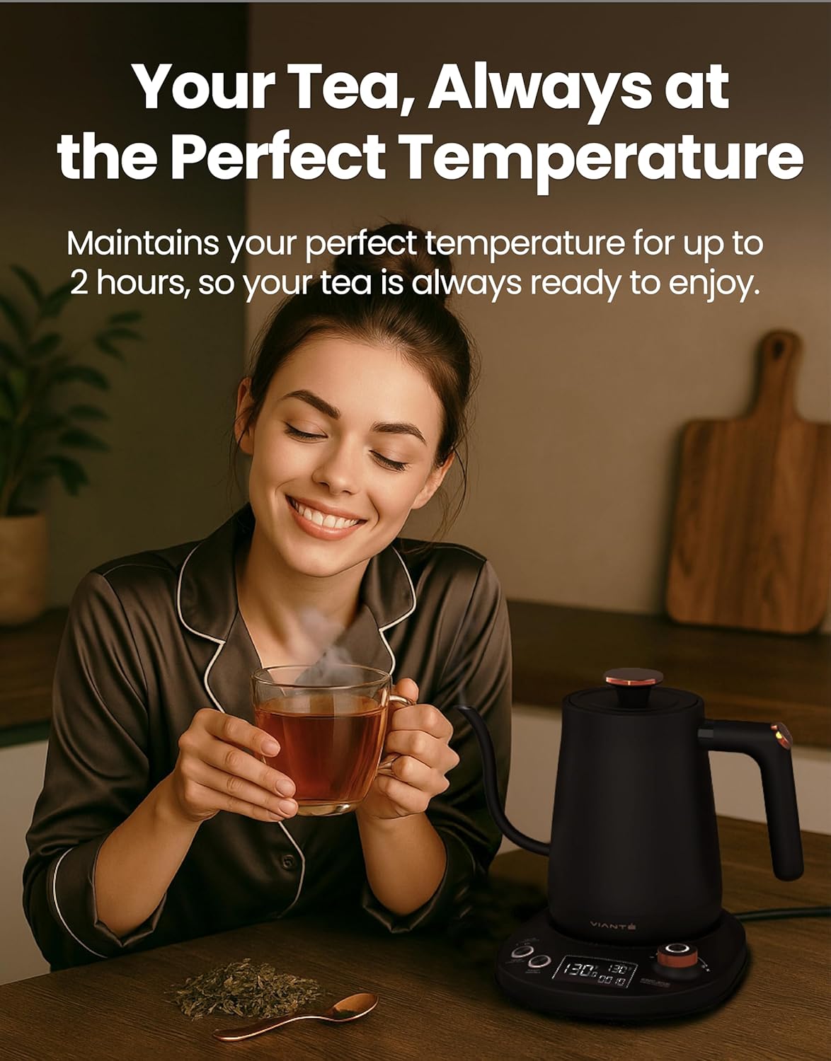 Vianté Electric Gooseneck Kettle with Precise Temperature Control. Pour Over Coffee & Tea Kettle. Boil-Dry Protection & Keep Warm Function. Stainless Steel, BPA-Free. Includes V60#2 Filters. 0.8L