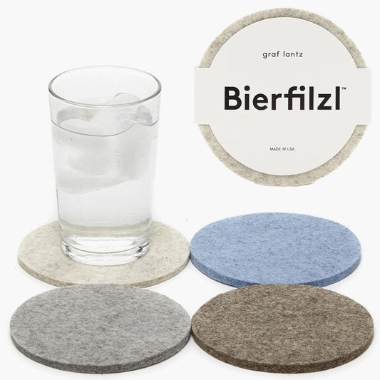 Graf Lantz - Bierfilzl Merino Wool Round Coasters Set of 4 - Cobblestone (4" Circles) - Absorbs 30% of Weight - German Wool - Heat Resistant, Sustainable, & Reusable - Home Decor & Coffee Table Decor