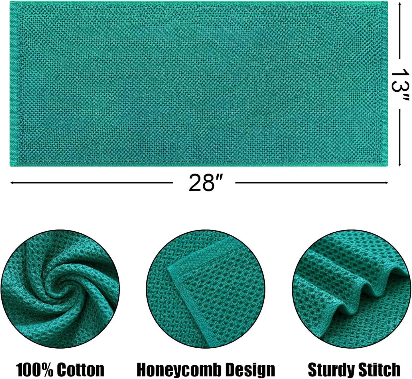 Kitinjoy 100% Cotton Waffle Weave Kitchen Towels, 8-Pack Super Soft and Absorbent Dish Towels for Drying Dishes, Kitchen Hand Towels, 13 in x 28 in, Teal