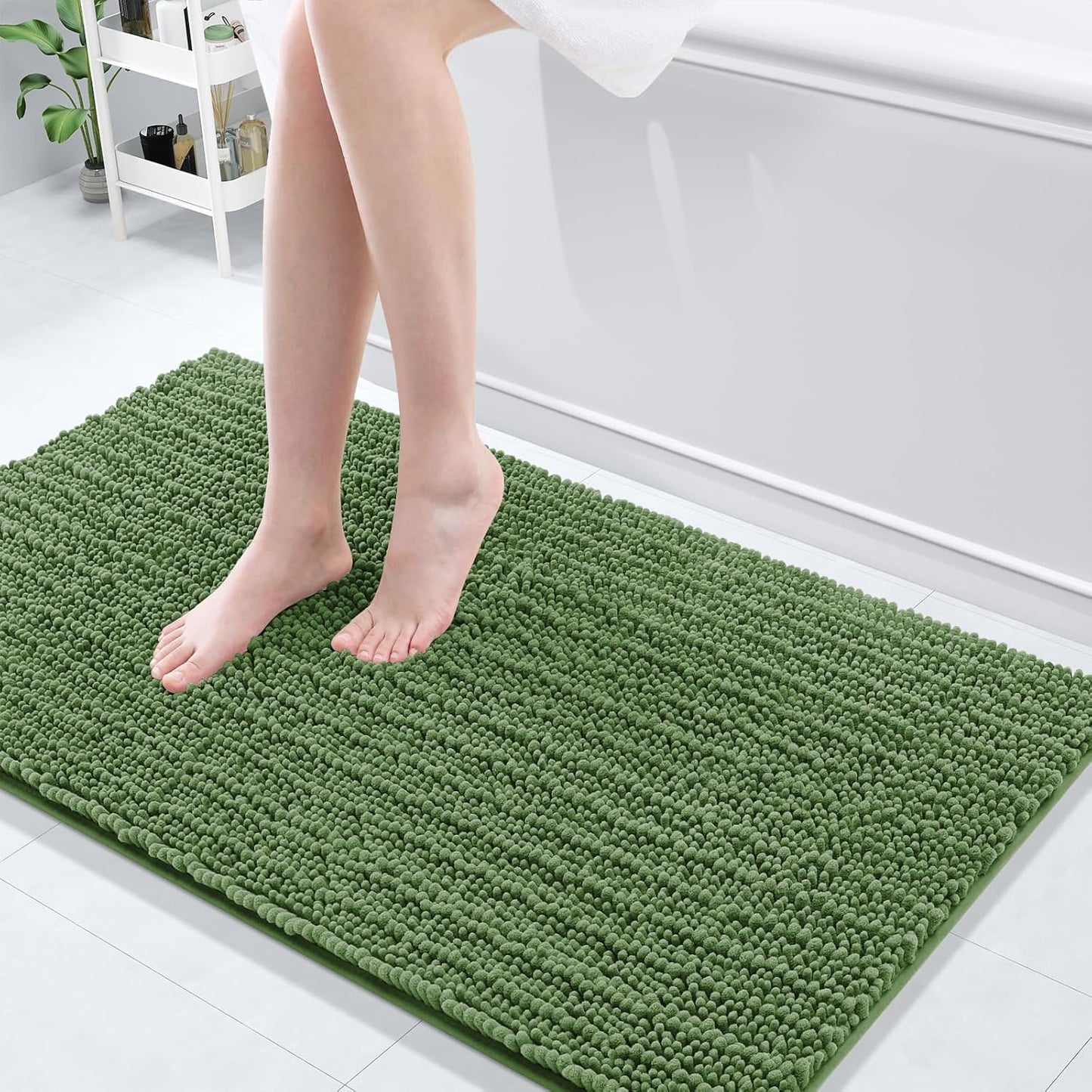 Arotive Luxury Chenille Bathroom Rug Mat, Extra Soft Thick Absorbent Shaggy Bath Rugs, Non-Slip Machine Wash Dry, Plush Bath Mats for Bathroom, Shower and Tub, 47x24, Olive Green