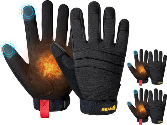 KAYGO Insulated Mechanic Work Gloves,3 Pairs KG127W Winter Thermal Safety Work Gloves for Men and Women, Double Lining,Heavy duty,Improved dexterity,Excellent Grip,Ideal for outdoor jobs,L