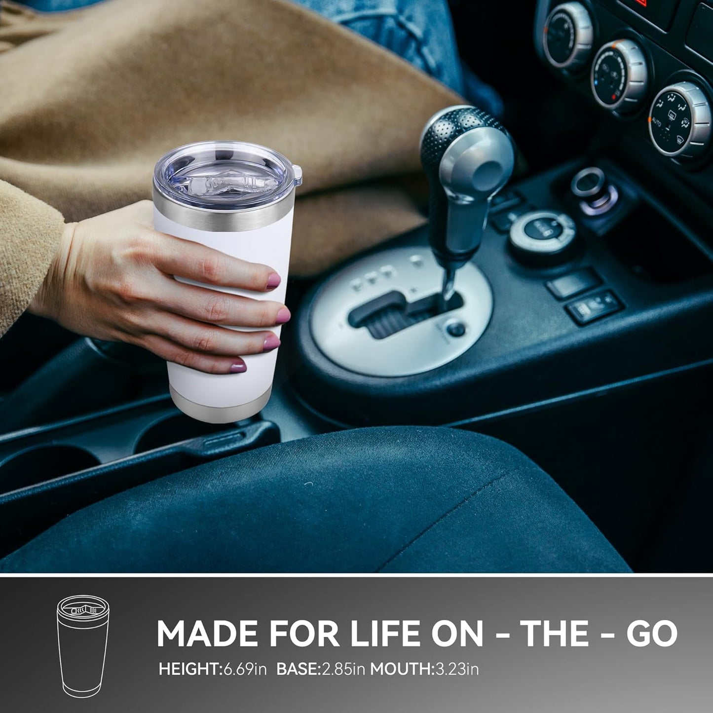 20 oz Tumbler Stainless Steel Tumblers Bulk with Lid Double Wall Insulated Coffee Tumbler Cups for Hot & Cold Drinks Powder Coated Travel Coffee Tumbler Mug Metal (White, 1 pack)